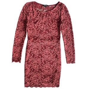 Ambiance Women S Brick Red Burnt Orange Lace Long Sleeve Bodycon Mini Dress Boho